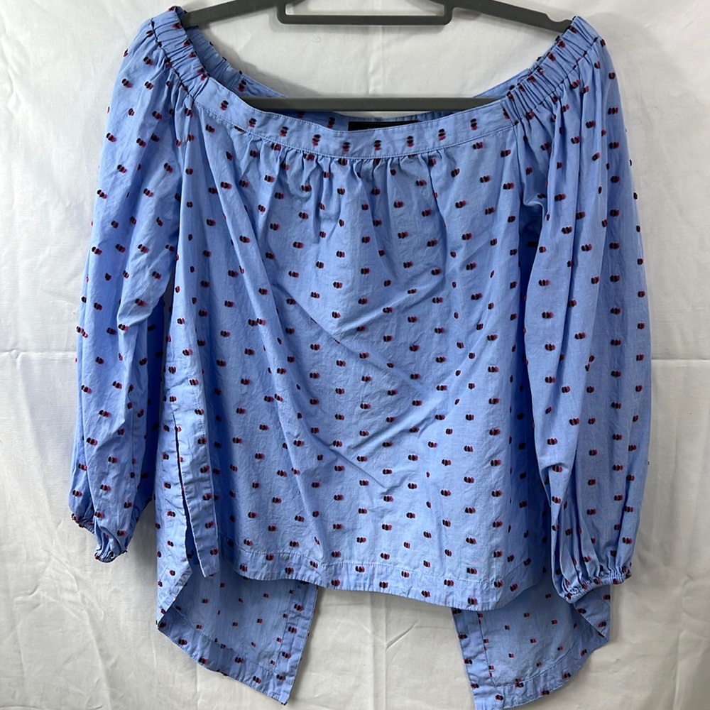 BCBGMAXAZRIA of shoulder blouse long sleeve slip on sides and back